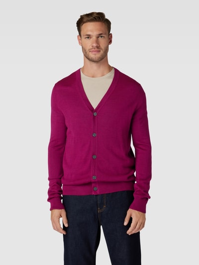 Christian Berg Men Strickjacke mit V-Ausschnitt und Knopfleiste Pink Melange 4