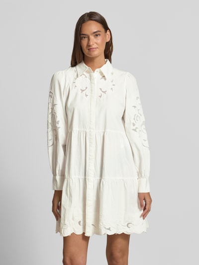 YAS Knielanges Hemdblusenkleid mit Lochstickerei Modell 'Zimia' Weiss 4