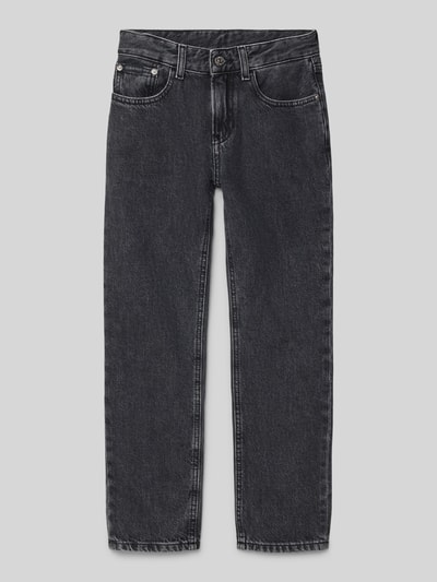 Produktfoto, Jeans mit 5-pocketmodel van Calvin Klein Jeans voor kinderen, puur katoen, recht model, knoop- en ritssluiting, labeldetail, bandwijdte 32 cm, binnenbeenlengte 62 cm