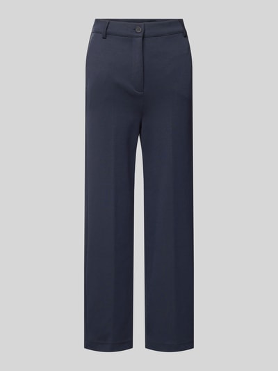 Produktfoto, dunkelblaue Regular Fit Anzughose aus Baumwoll-Mix Modell 'ABANO' von Weekend Max Mara, unifarben, Bügelfalten, Jerseystruktur
