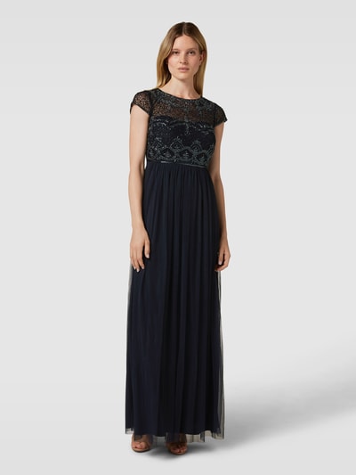 Christian Berg Cocktail Abendkleid mit Ziersteinbesatz Marine Melange 4