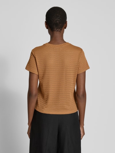 Jake*s Collection T-shirt met gaatjesmotief Middenbruin - 5