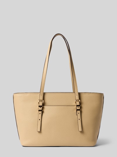 Produktfoto, Tote Bag aus echtem Leder mit Logo-Applikation Modell 'Quinn' von MICHAEL Michael Kors in Beige mit schmalen Schulterriemen, strukturierte Oberfläche, Hauptfach mit Reißverschluss, goldfarbene Details, Maße 41x22x12 cm, Riemenlänge 86 cm.