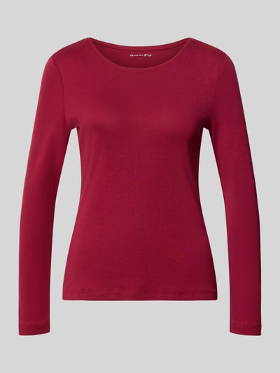 Produktfoto, Slim Fit Longsleeve aus reiner Baumwolle von Christian Berg Woman w kolorze ciemnoczerwonym, krój slim fit, okrągły dekolt, taliowany, bawełna, długość tyłu w rozmiarze S: 59 cm