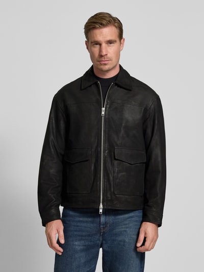 Jack & Jones Premium Lederjacke mit Zweiwege-Reißverschluss Modell 'LEWIS' Black 4