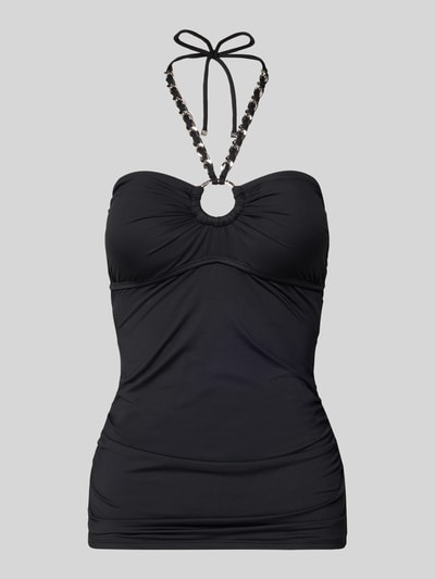 Produktfoto, schwarzes Tankini-Oberteil mit Gliederketten-Neckholder und rückseitiger Schnürung, Material-Mix mit Stretch-Anteil, Bandeau Fit, Tankini-Oberteil mit Neckholder in Gliederketten-Optik von Michael Kors