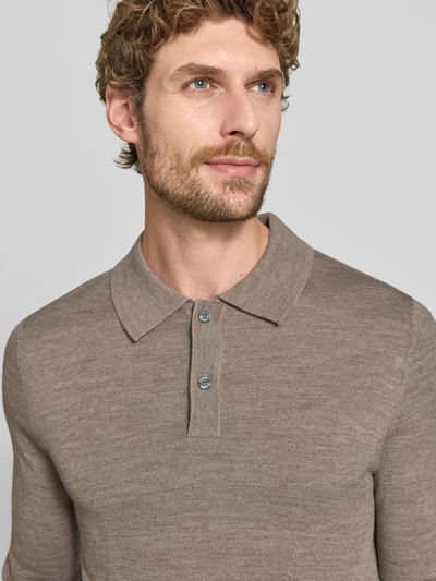 Christian Berg Men Regular Fit Poloshirt aus Woll-Mix Mud Melange 3