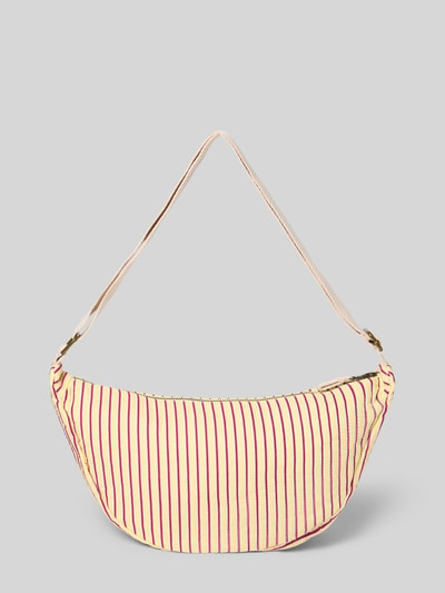 Produktfoto, Bauchtasche mit Logo-Patch Modell 'Poplin' von STUDIO NOOS mit Streifenmuster, Hauptfach mit Reißverschluss, verstellbarer Schulterriemen, Breite 41 cm, Länge 21 cm, Tiefe 10 cm, Schulterriemen 63 cm, geeignet als Damen Bauchtasche