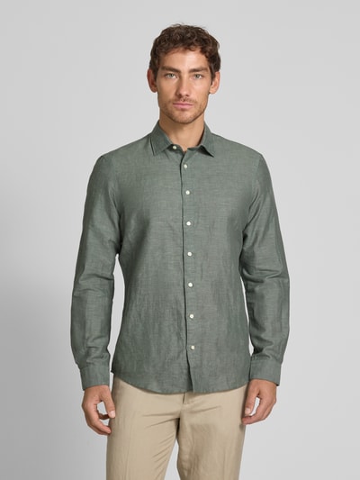 Jake*s Slim Fit Freizeithemd aus Leinen-Baumwoll-Mix Dunkelgruen 4