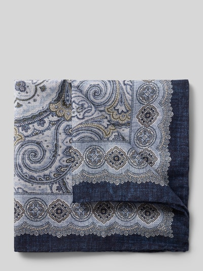 Produktfoto, Einstecktuch mit Seiden-Anteil Modell 'Paisley' von Verugia, Baumwoll-Mix, rechteckige Passform, Allover-Paisley-Print in Blau und Grau