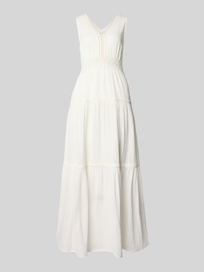 Produktfoto, Maxikleid mit Loch-Stitching Modell 'Anini' von YAS in Weiß, Reine Baumwolle, Taillierte Passform, Ärmelloses-Design, V-Ausschnitt