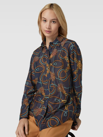 Gant Blouse van een mix van katoen en zijde met all-over motief Marineblauw - 3