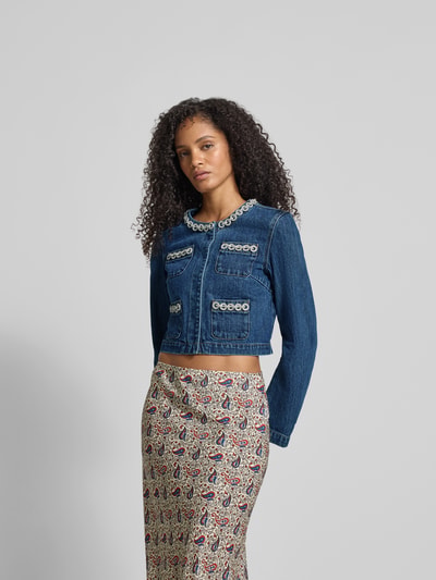 Self-Portrait Jeansjacke mit Strasssteinbesatz Blau 4