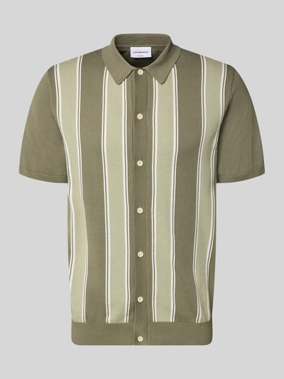 Produktfoto, Polo-Cardigan mit 1/2-Arm von Lindbergh z bawełny, krój regular fit, oliwkowe i beżowe paski, gładka tekstura, guziki