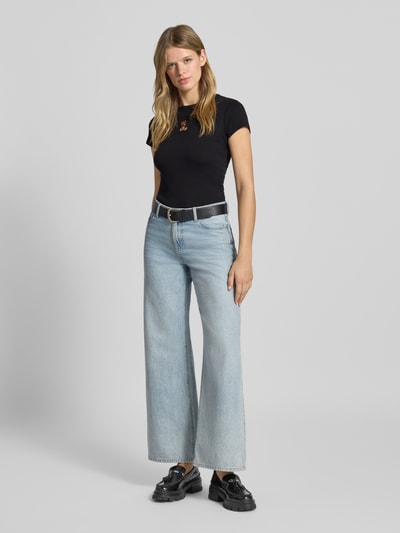 Review T-shirt met motiefstitching en ronde hals Zwart - 1