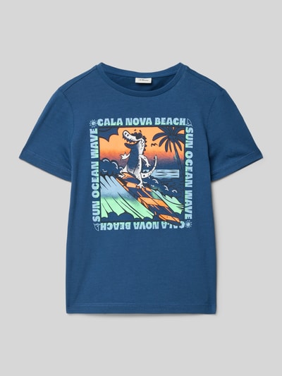 s.Oliver RED LABEL T-shirt o kroju regular fit z czystej bawełny Szaroniebieski 1
