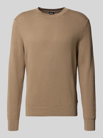 Produktfoto, Regular Fit Pullover aus reiner Baumwolle Modell 'Lalex' von BOSS in Beige mit feiner Struktur, Herren Pullover von BOSS