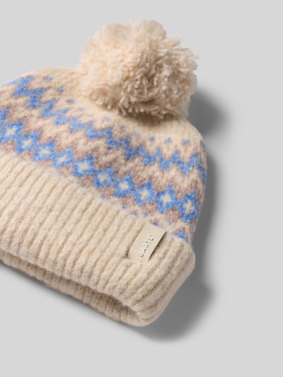 Produktfoto, beige en blauwe Mütze met Bommel en wol van model 'Nakarah' van Barts, Dames Mütze, zachte textuur