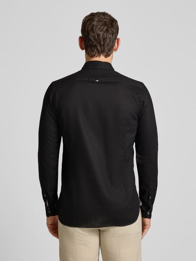 FIL NOIR Regular Fit Business-Hemd aus Leinen-Baumwoll-Mix Modell 'ROMA' Black 5