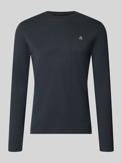 Produktfoto, Shaped Fit Langarmshirt aus reiner Baumwolle von Marc O'Polo in Dunkelblau mit glatter Oberfläche, Herren Langarmshirt