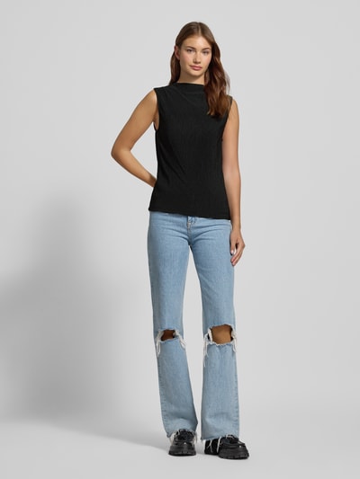 Pieces Slim fit top met crêpe afwerking, model 'FLORA' Zwart - 1