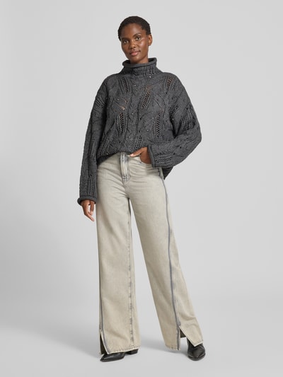 Liu Jo White Strickpullover mit Lochmuster Mittelgrau 1