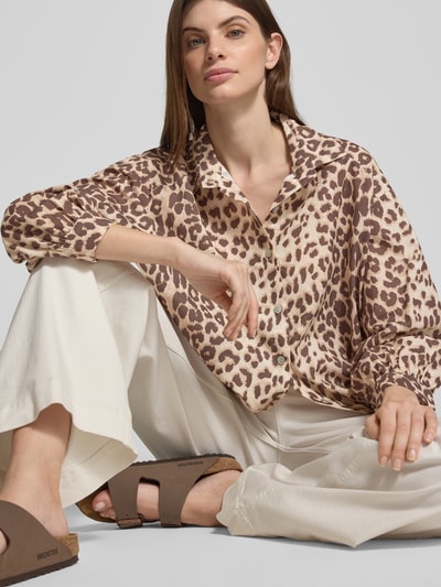 VILLA SOPHIE Relaxed fit overhemdblouse van een mix van katoen en linnen, model 'ROMI' Beige - 3