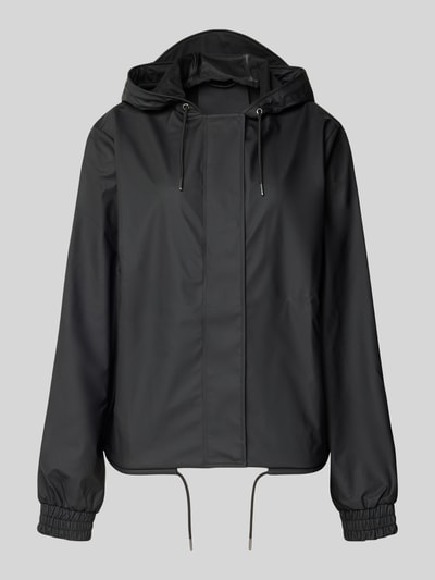 Produktfoto, Jacke mit Abdeckleiste von Rains, schwarz, gerade Passform, Kapuze mit Tunnelzug, elastische Ärmelabschlüsse, glatte Textur