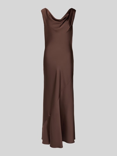 Produktfoto, długa sukienka z satyny Maxikleid mit Wasserfall-Ausschnitt od Swing, prosty krój, asymetryczny krój, lejący dekolt, długość tyłu w rozmiarze 36: 145 cm, szerokość w rozmiarze 36: 45 cm, długość rękawów w rozmiarze 36: 5 cm