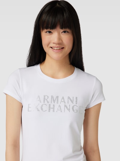 ARMANI EXCHANGE T-Shirt mit Strasssteinbesatz Weiss 3