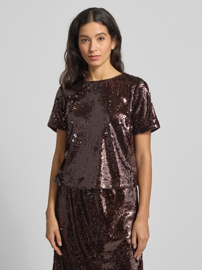 More & More T-shirt met pailletten Donkerbruin - 4