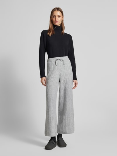 Jake*s Casual Wide Leg Strickhose mit Zopfmuster Silber Melange 1