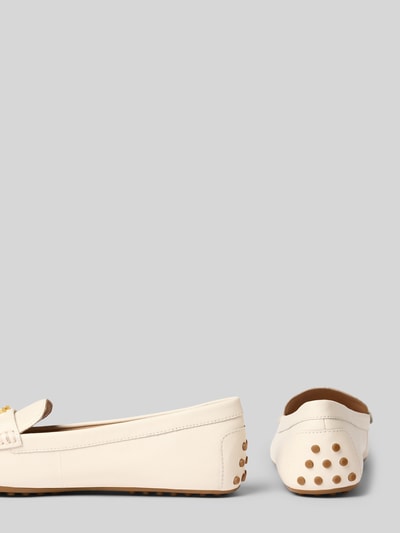 Produktfoto, Loafer aus echtem Rindsleder Modell 'BARNSBURY' von Lauren Ralph Lauren, białe gładkie skóry, kwadratowy nosek, płaska podeszwa z bieżnikiem, logo z przodu