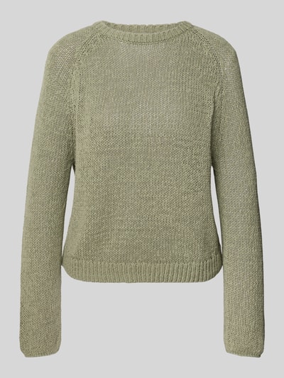 Produktfoto, Oversized Strickpullover aus Baumwoll-Mix von Marc O'Polo, Optik: Unifarben, Passform: Oversized, Rundhals, Raglanärmel, Rumpfabschluss: Gerippt, Materialverarbeitung: Strick, Material: Baumwoll-Mix, zart grüner Farbton, grobe Textur, gerade Form.