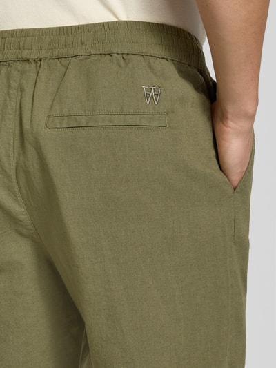 Wood Wood Regular Fit Leinenshorts mit elastischem Bund Modell 'enoch' Oliv 3