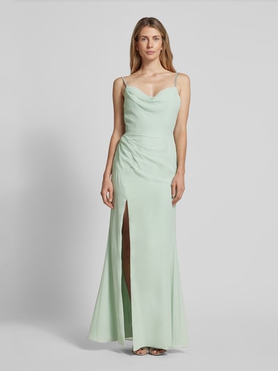 Luxuar Abendkleid mit Wasserfall-Ausschnitt Hellgruen 4