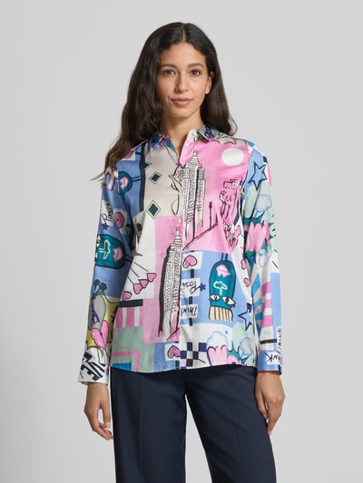 Milano Italy Bluzka koszulowa o kroju regular fit ze wzorem na całej powierzchni Mocnoróżowy 4