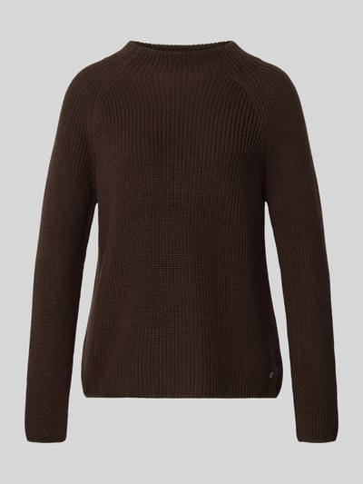 Produktfoto, Strickpullover mit Stehkragen von monari, bawełniana mieszanka, krój regular fit, gruby splot, kolor ciemnobrązowy, długość tyłu w rozmiarze 36: 56 cm, długość rękawa w rozmiarze 36: 75 cm