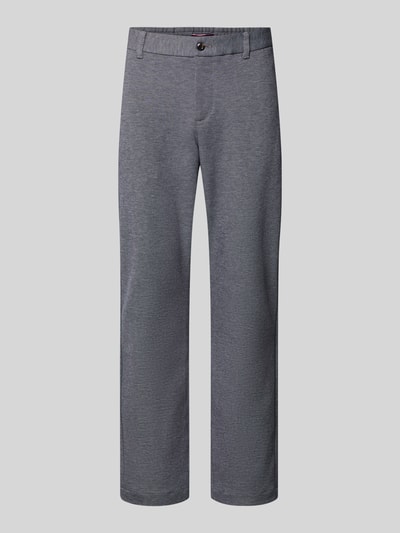Produktfoto, Relaxed Fit Schmale Hose aus reiner Baumwolle Modell 'HARLEM' van Tommy Hilfiger, blauw-grijs, two tone, regular lengte, label stitching, logo-details, elastische taille, knoop- en ritssluiting, zij- en achterzakken.