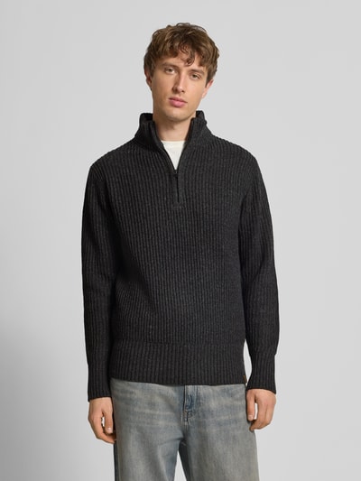 G-Star Raw Sweter z dzianiny z mieszanki wełny lana ze stójką i zamkiem błyskawicznym Antracytowy 4