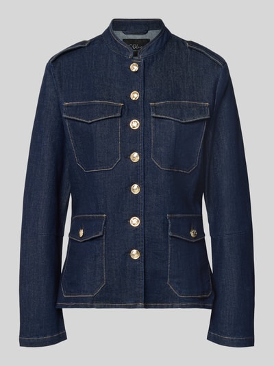Produktfoto, Regular Fit Jeansjacke mit Schmuckknöpfen von s.Oliver BLACK LABEL aus dunkelblauem Denim-Twill, Baumwoll-Mix, sichtbare Brust- und Pattentaschen