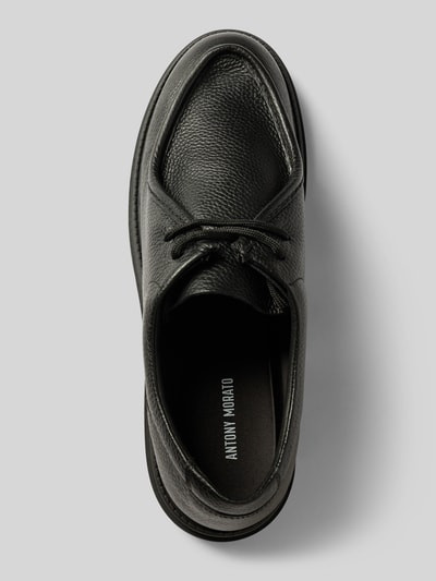 Produktfoto, Schnürschuhe aus Leder Modell 'GUNTER' von Antony Morato, schwarzes Echtleder mit profilierter Sohle, glatte Textur, abgerundete Spitze, Kontext: Herren Schnürschuhe, Absatzhöhe 4 cm, Schafthöhe 8 cm, Schaftweite 11 cm, Draufsicht