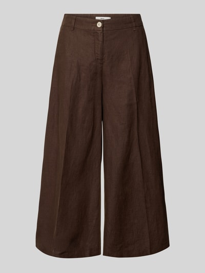Produktfoto, Loose Fit Leinenhose mit elastischem Bund Modell 'MELLI' von Brax in Dunkelbraun, Optik: Unifarben, Passform: Loose-Fit, Cropped-Länge, seitliche Eingrifftaschen, reine Leinen-Textur