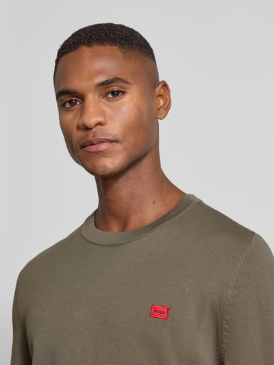 HUGO Regular fit gebreide pullover van puur katoen, model 'SAN CASSIUS' Taupe - 3