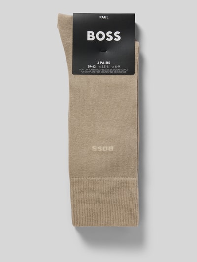 Produktfoto, Socken aus Baumwoll-Mix im 2er-Pack von BOSS in Optik: Unifarben mit Label-Print, Bundabschluss: Elastisch, gerippt