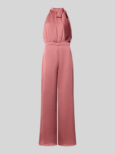 Produktfoto, Jumpsuit mit Schluppe und rückseitigem Knopfverschluss von Swing, satijn, getailleerd model, ruglengte maat 36: 37 cm, borstwijdte 66 cm, totale lengte 152 cm, binnenbeenlengte 82 cm, oudroze kleur, gladde structuur