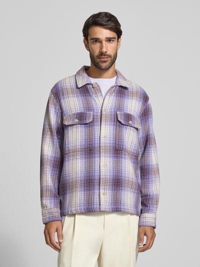 Wood Wood Regular Fit overhemdjack met kentkraag model 'Clay' Violet - 4