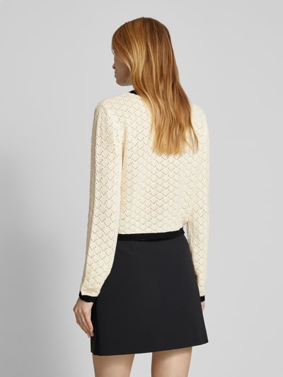 Vero Moda Regular Fit Strickjacke aus Baumwoll-Mix mit Lochstrickmuster Modell 'JACKIE' Offwhite 5