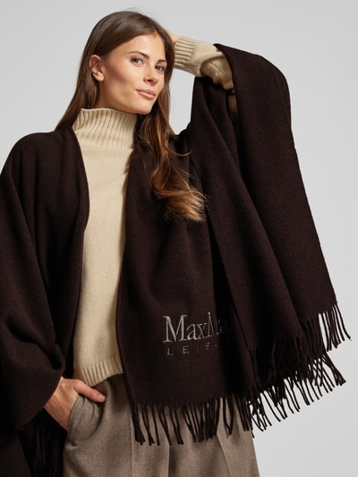 MaxMara Leisure Poncho aus Woll-Mix mit Label-Stitching Modell 'MARTORA' Hellbraun 3