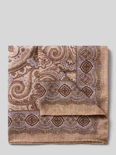 Produktfoto, Einstecktuch mit Seiden-Anteil Modell 'Paisley' von Verugia, braunes Allover-Paisley-Muster, rechteckige Passform, Baumwoll-Mix